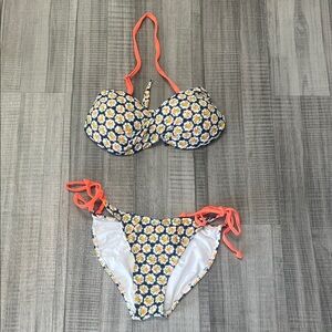 Floral Print Bikini with Orange Accents